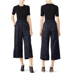 Vince Floral Navy Coastal Jacquard Culottes Crop Pants Wide Leg Drawstring